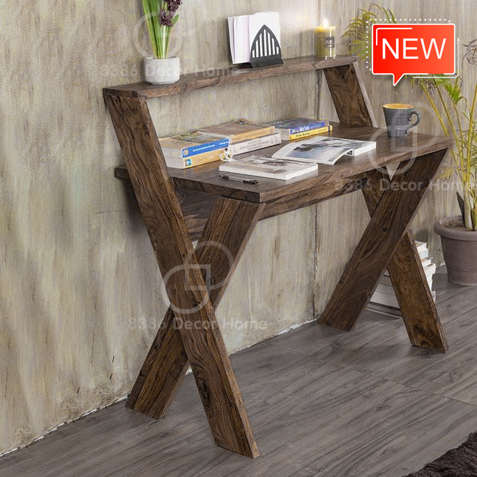 Bàn làm việc, bàn học màu nâu phong cách tối giản có kệ decor