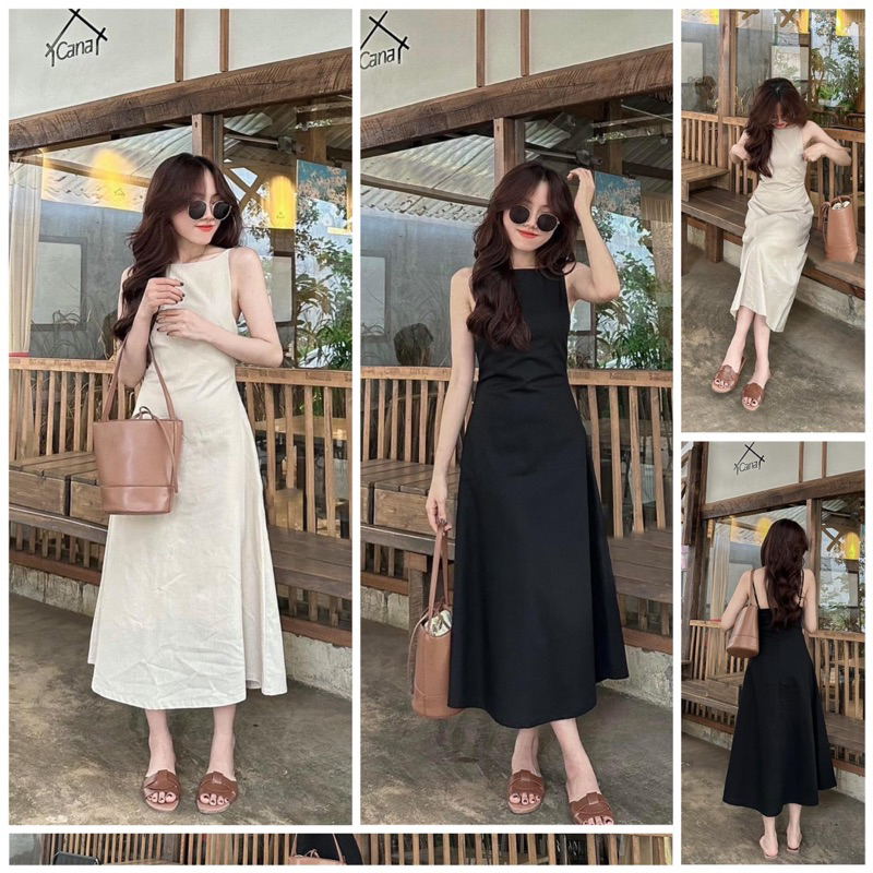 Đầm maxi 2 dây cao hở lưng không tay
