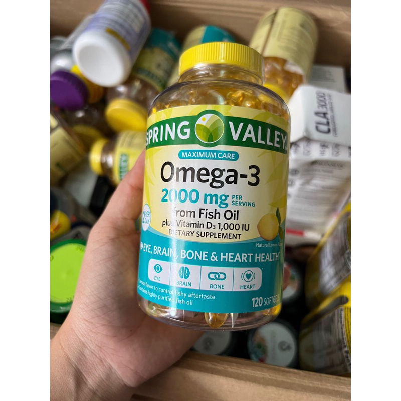 Omega 3 Spring Valley 2000mg plus Vitamin D3 120 viên