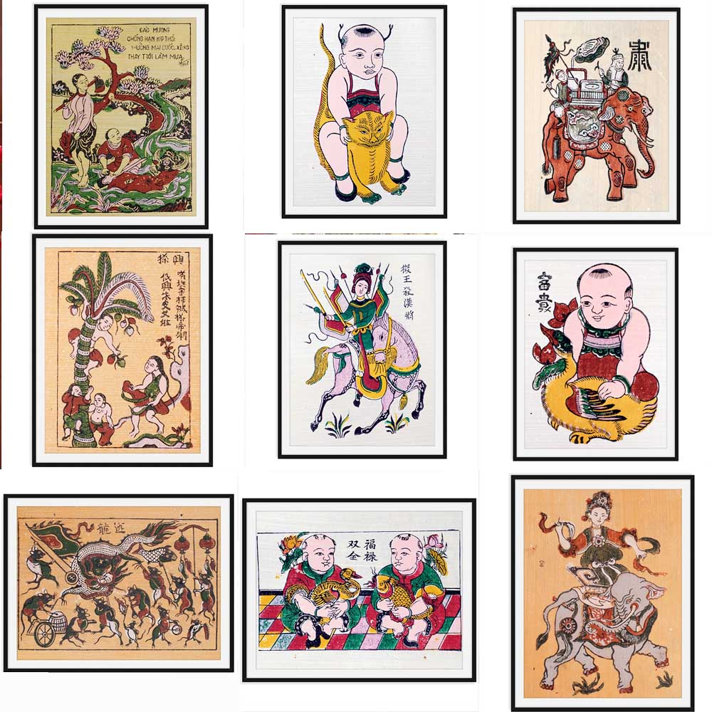 Tranh dân gian đông hồ chất liệu canvas nhiều mẫu trang trí quán cà phê phòng trà nhà cửa cực đẹp đã gồm khung