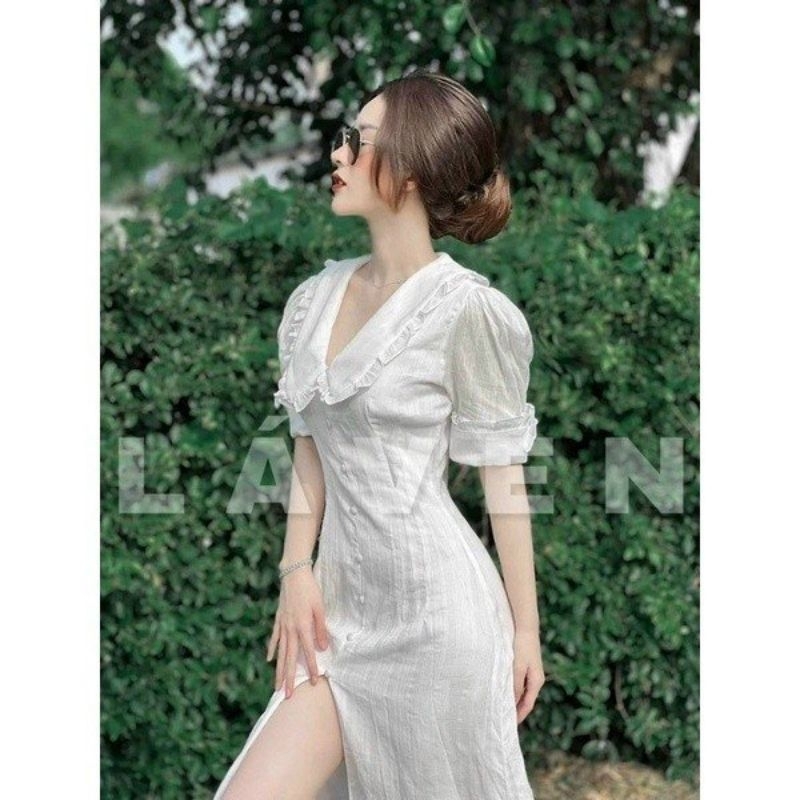 đầm nữ dáng dài đi chơi đi biển dự tiệc đám cưới cổ béo tay ngắn giữa eo kiếu váy xẻ tà đầy cá tính VIP 134