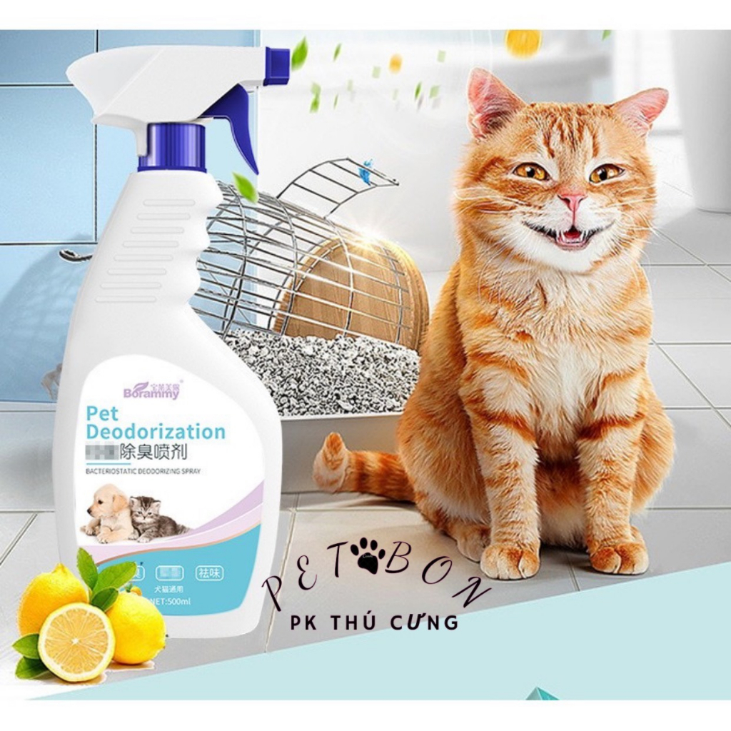 Xịt Khử Mùi Cho Chó Mèo Hương Chanh Thơm Mát Dịu Nhẹ Khử Mùi Hôi Và Sát Khuẩn Chuồng, Lồng, Nệm, Cát, Phân...Cho Chó Mèo
