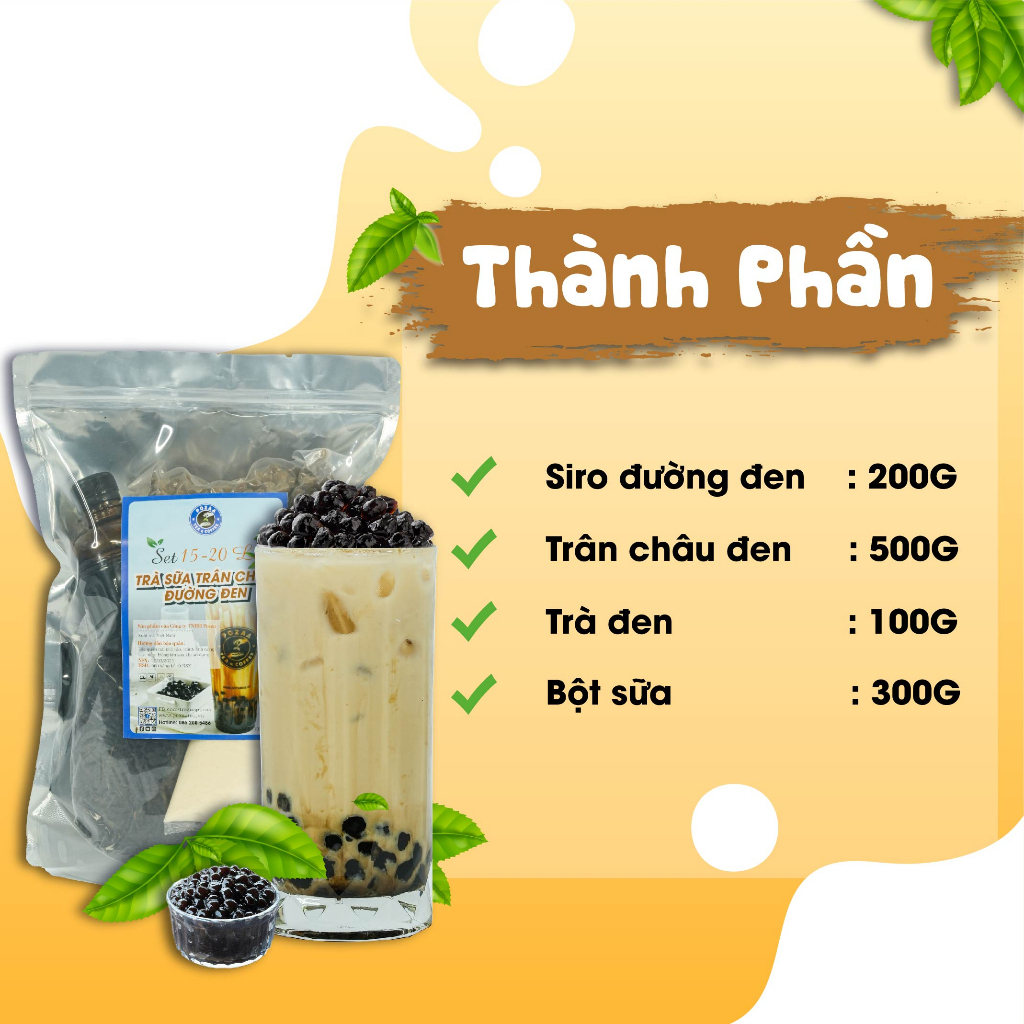 Set Trà Sữa Trân Châu Đường Đen Tự Pha 15-20 Ly Tại Nhà