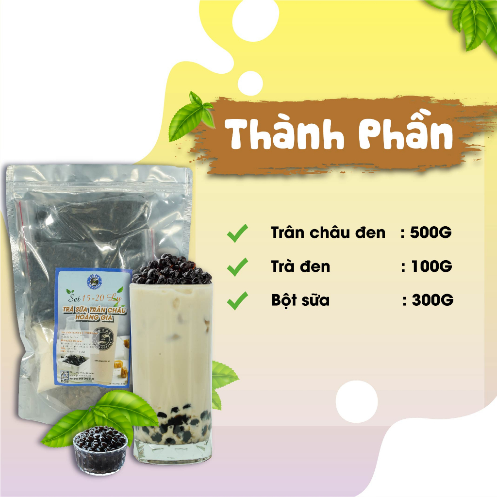 Set trà sữa tự pha, nguyên liệu làm trà sữa 15-20 Ly Trà Sữa Trân Châu Hoàng Gia Pozaa Nguyên Liệu Tự Pha Thơm Ngon