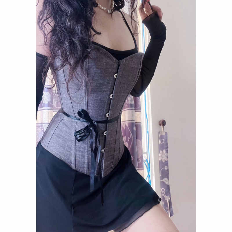 DENIM CORSET GHI RÚT DÂY SIẾT EO