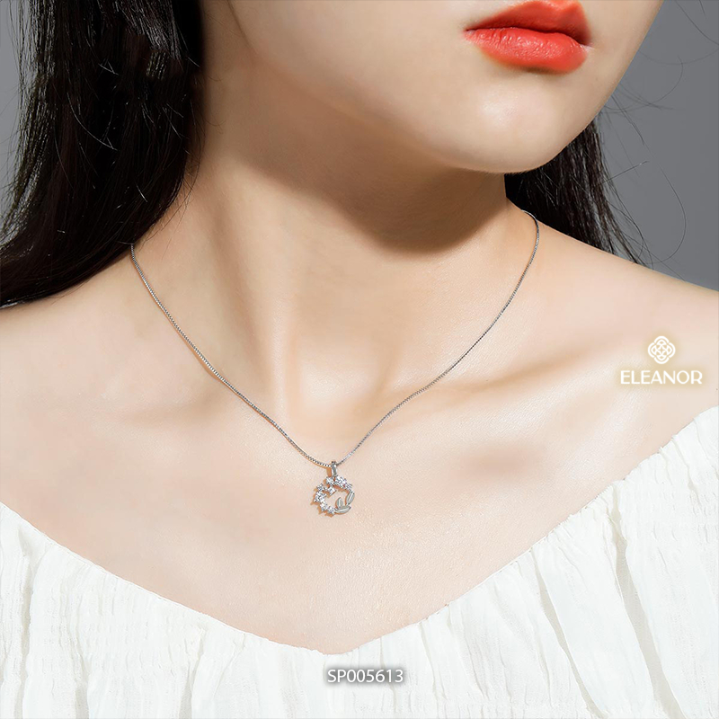 Dây chuyền nữ bạc 925 Eleanor Accessories mặt hình vòng tròn đính đá phụ kiện trang sức 5613
