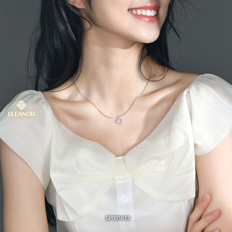 Dây chuyền nữ bạc 925 Eleanor Accessories mặt hình vòng tròn đính đá phụ kiện trang sức 5613