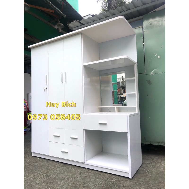 Tủ quần áo kèm bàn trang điểm,tặng ghế nệm(1m65x180x48(lót lõi gỗ bản lề )