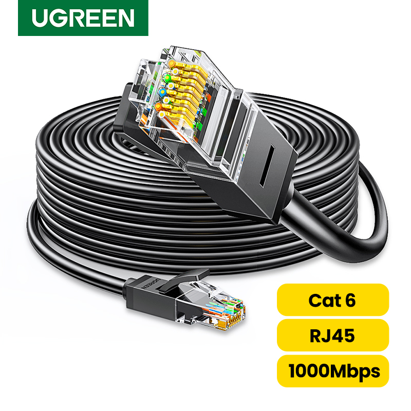 Cáp mạng Cat6 RJ45 UGREEN 20168 20169 20170 NW102 (màu đen,Lan 1000Mbps 2 đầu đúc) CHính Hãng