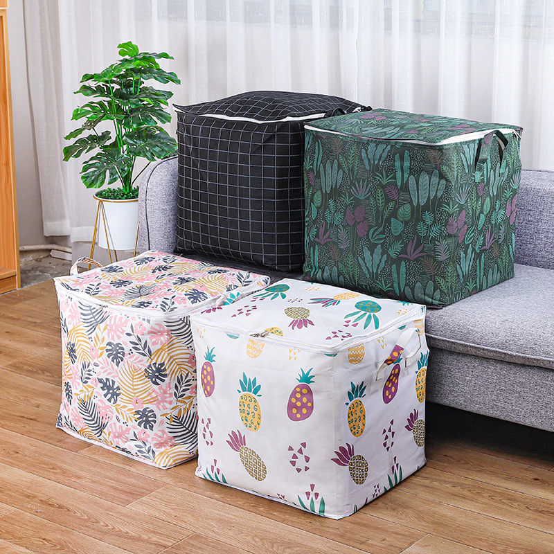 Túi đựng chăn màn quần áo giỏ vải canvas cớ lớn 100L túi đựng đồ đa năng gấp gọn tiện lợi có khóa kéo và tay xách H79