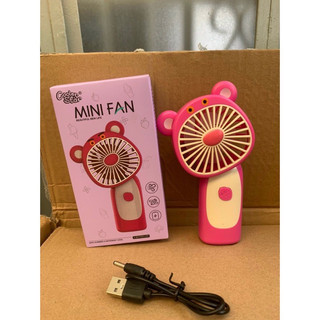 Quạt tích điện cầm tay mini, quạt hình chú gấu dâu để bàn cute
