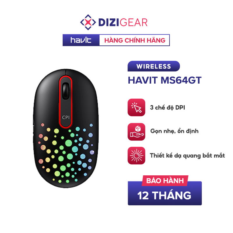 Chuột Không Dây HAVIT MS64GT, Tích Hợp 3 Chế Độ DPI, Thiết Kế Công Thái Học Nhiều Màu Sắc - Chính Hãng BH 12 Tháng