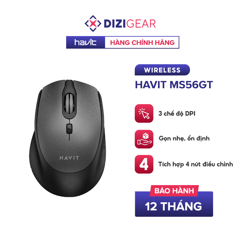 Chuột Không Dây HAVIT MS56GT 3 Chế Độ DPI, Tích Hợp 4 Nút Điều Chỉnh - Chính Hãng BH 12 Tháng Dizigear