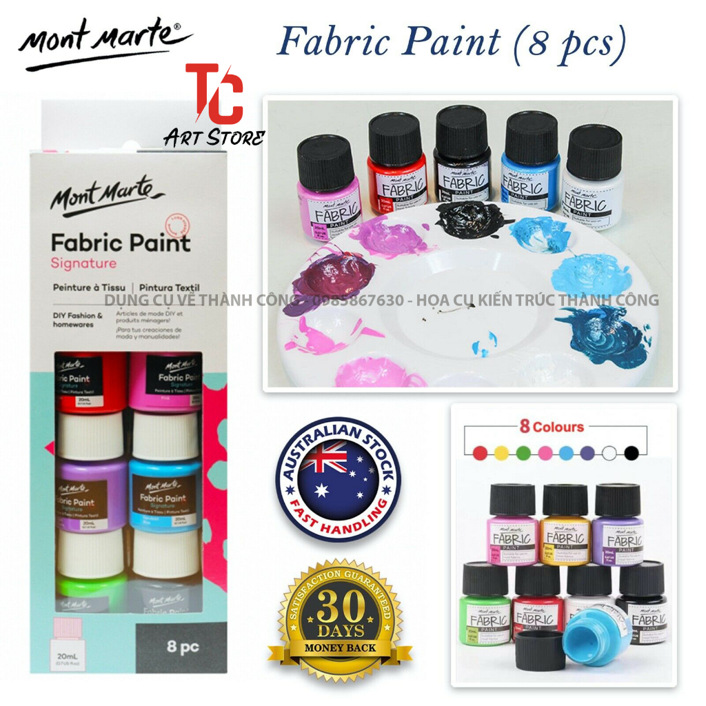 Bộ Màu vẽ vải 8 Màu x 20ml Fabric Paint Mont Marte