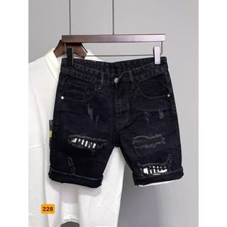 Quần short jean nam, quần lửng nam, quần sọt nam  rách thêu chữ cao cấp 2023 MS228