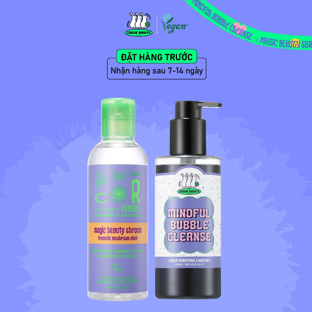 Combo da sạch sâu, ẩm mượt Chasin' Rabbits (Sữa rửa mặt 200ml+Tinh chất Magic Beauty Shroom 200ml)