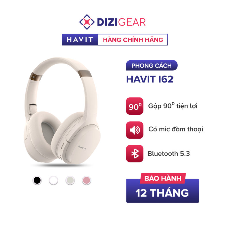 Tai Nghe Bluetooth Headphone HAVIT i62, Driver 40mm, BT 5.3, Nghe Đến 20H, Gập Gọn 90 - Chính Hãng BH 12 Tháng Dizigear