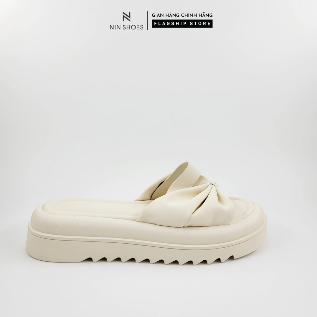 Dép nữ Ninshoes - Dép lê nữ 3p bánh mỳ răng cưa quai nơ thít cài xỏ ngón dáng tông