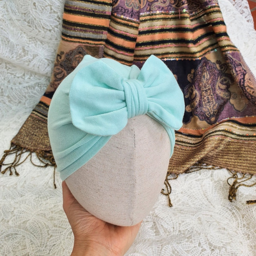 Mũ Turban Bé Gái - Màu Xanh Bạc Hà Cao Cấp Vải Tổ Ong - Noonon BĐ13