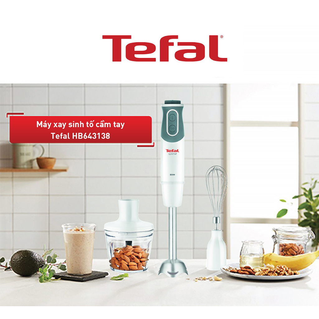 Máy xay sinh tố cầm tay Tefal Máy xay sinh tố cầm tay Tefal HB643138 - trắng, 800W - trắn