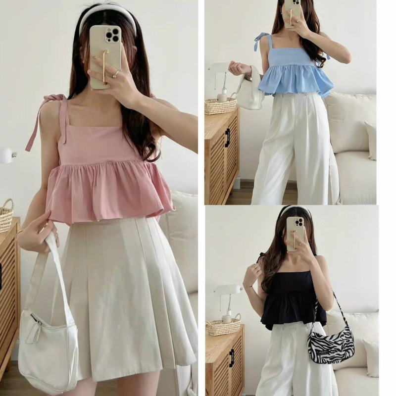 Áo croptop 2 dây bản to tiểu thư màu trơn hở lưng có mút ngực tiểu thư, kiểu nữ crt TV-FASHION