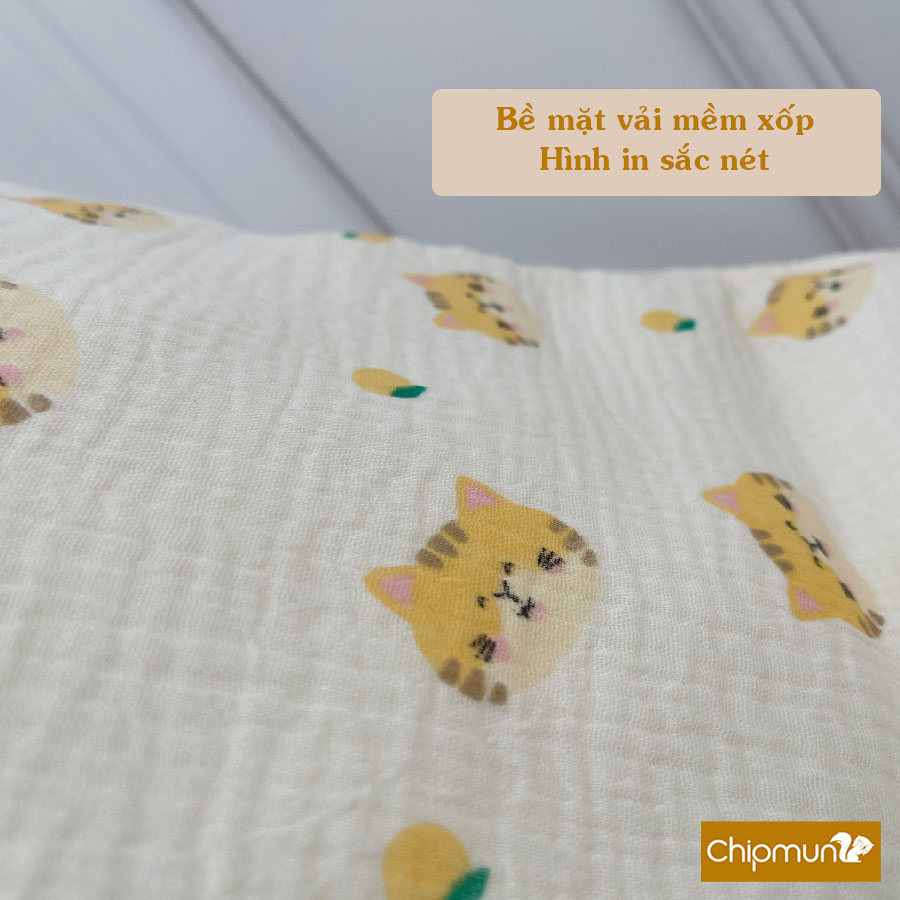 Gối lót đầu xô muslin cao cấp CHIPMUNK cho bé sơ sinh, thấm mồ hôi trộm, không gây kích ứng da - KT 28x43cm cao 1cm