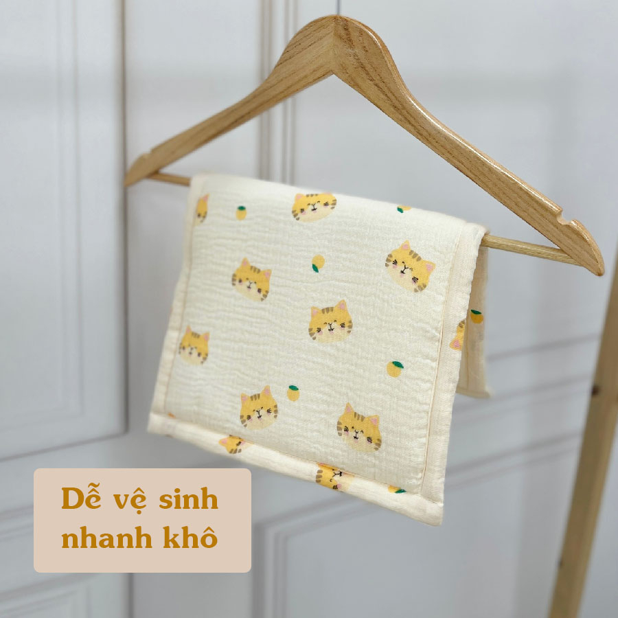 Gối lót đầu xô muslin cao cấp CHIPMUNK cho bé sơ sinh, thấm mồ hôi trộm, không gây kích ứng da - KT 28x43cm cao 1cm