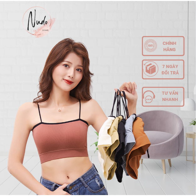 Áo croptop 2 dây, Áo Bra nữ thun Nudo có viền,hở lưng, có mút ngực không gọng, chất đẹp 2 lớp phía trước dưới 55kg BR1 | BigBuy360 - bigbuy360.vn