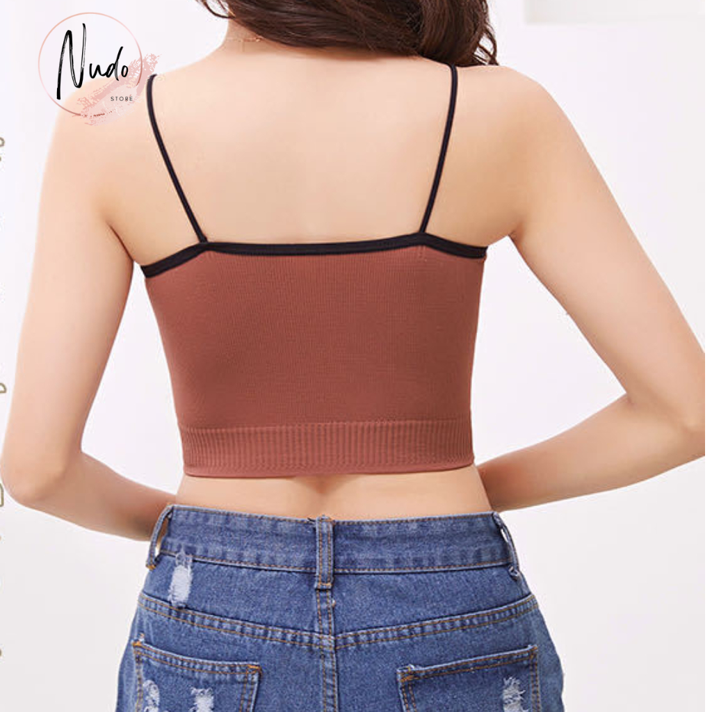 Áo croptop 2 dây, Áo Bra nữ thun Nudo có viền,hở lưng, có mút ngực không gọng, chất đẹp 2 lớp phía trước dưới 55kg BR1 | BigBuy360 - bigbuy360.vn