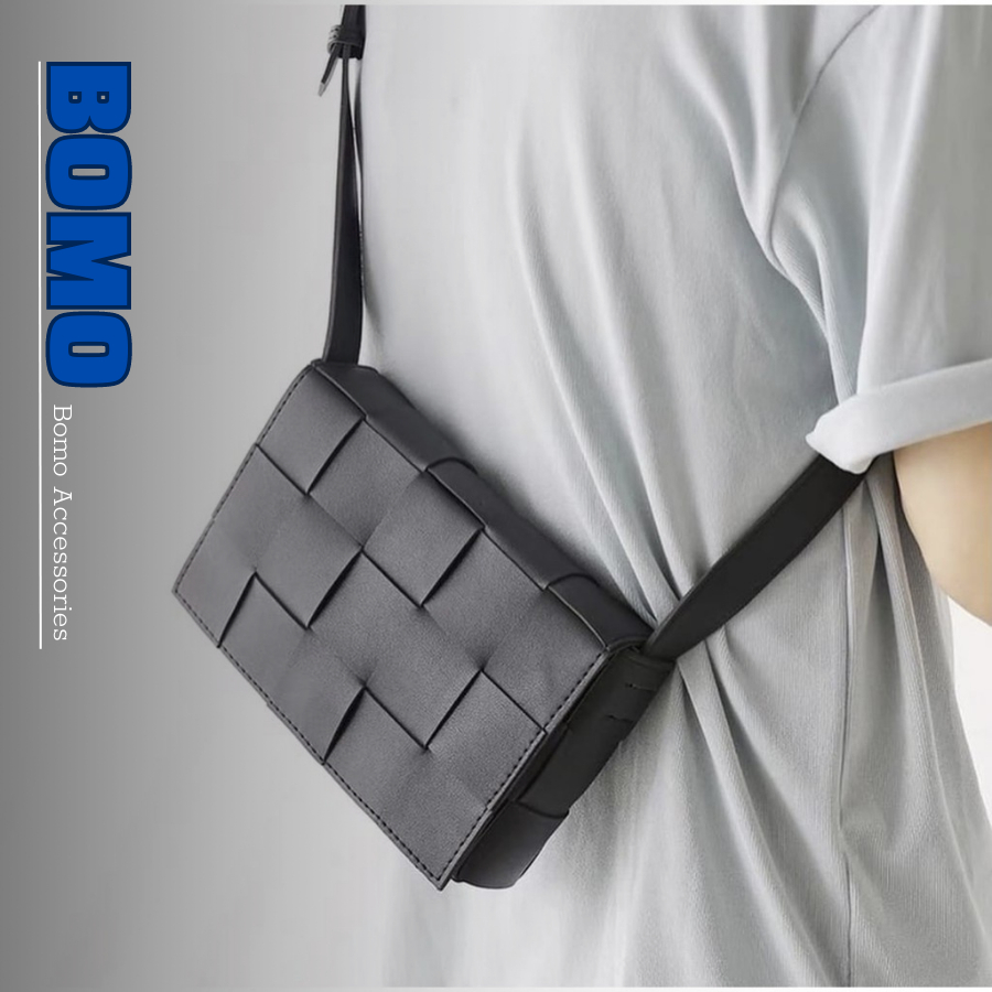 Túi xách đeo chéo đeo vai hộp vuông da PU cao cấp đan cách điệu thời trang dày 0.4cm cho nam và nữ - Bomo.-BM002
