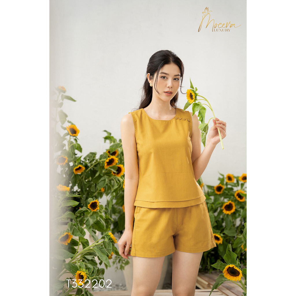 Bộ nữ mặc nhà nữ Linen cao cấp Mộc Eva áo sát nách quần đùi thoáng mát ngày hè T332201