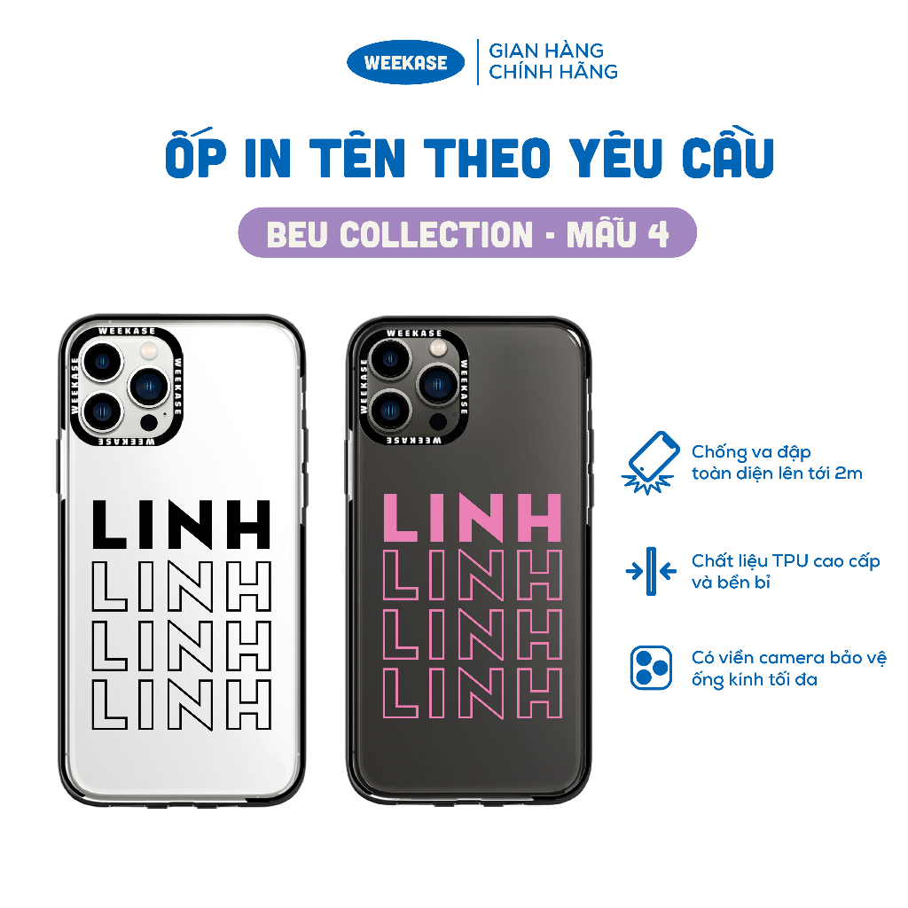 (Mẫu 4) Ốp lưng iPhone viền đen in tên theo yêu cầu chống sốc va đập Weekase - BeU Collection