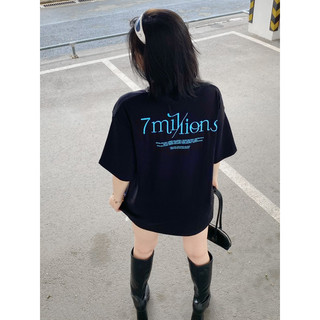 Áo Thun Cổ Tròn Embroided Vải Cotton 2 Chiều Unisex Oversized 7MILLIONS (Đen)