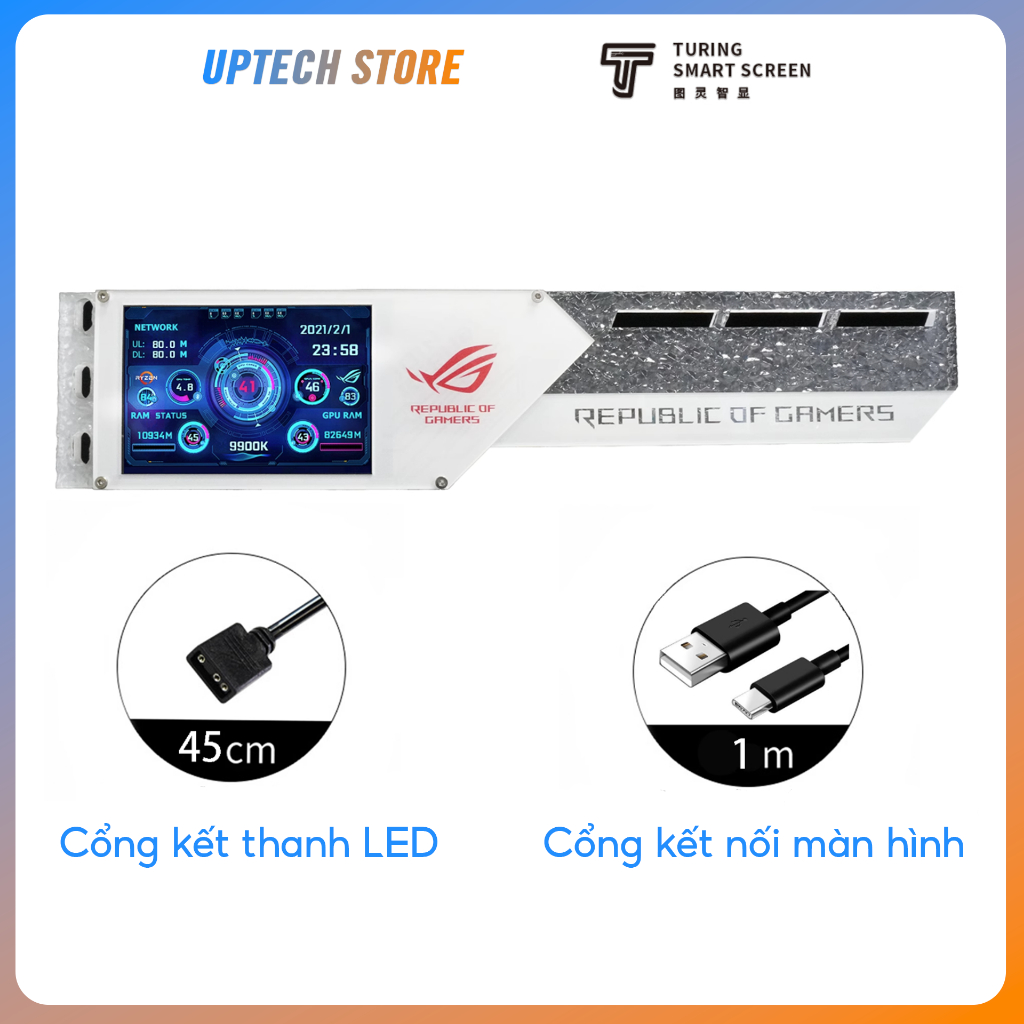Giá đỡ VGA kèm màn hình thông số máy tính TURZX 3,5 Inch IPS - Kèm đèn led - Không cần AIDA64