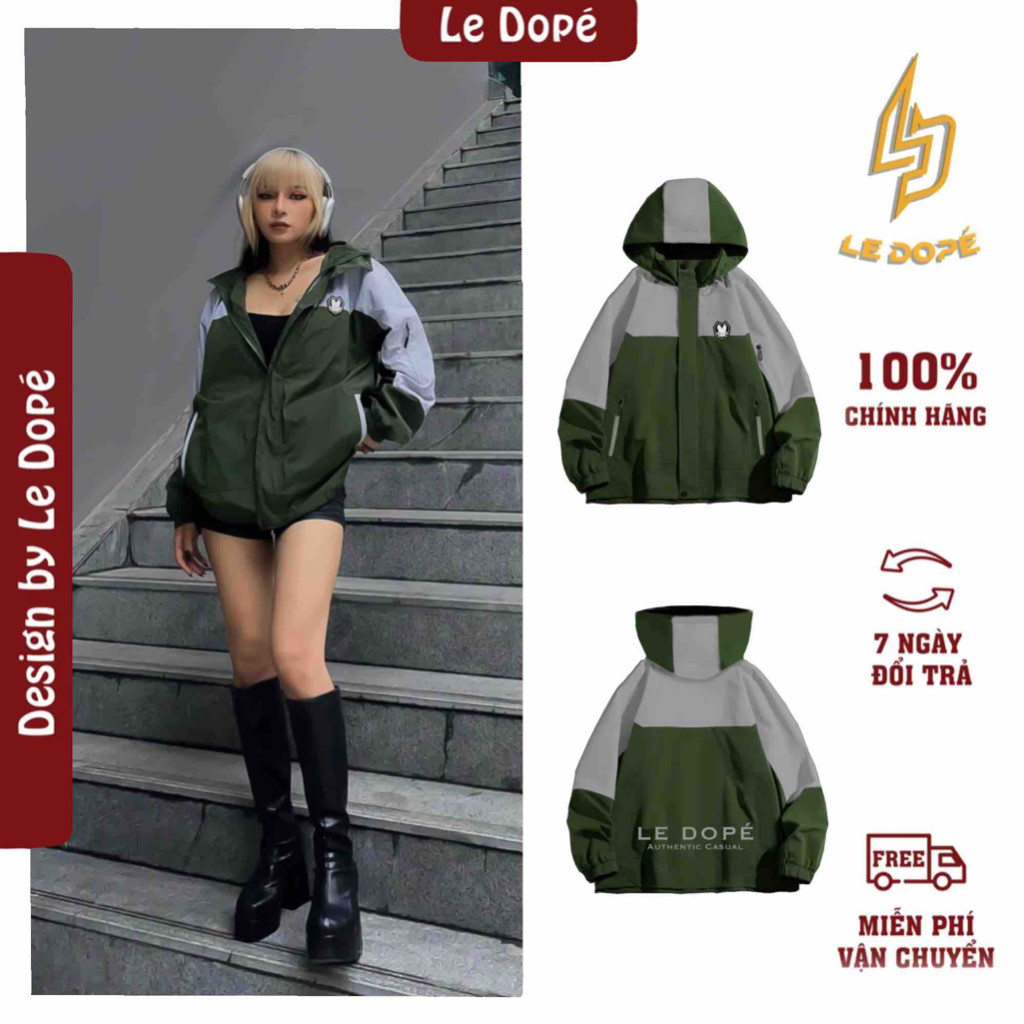 Áo Khoác Ngoài Jacket Chống Nước Local Brand Le Dopé LIGHT WEIGHT Màu Xám Rêu Dáng Suông Nam Nữ Vải Dù thể thao cao cấp