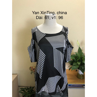 Áo sơ mi si tuyển 2hand kiểu rớt vai, tông đen họa tiết
