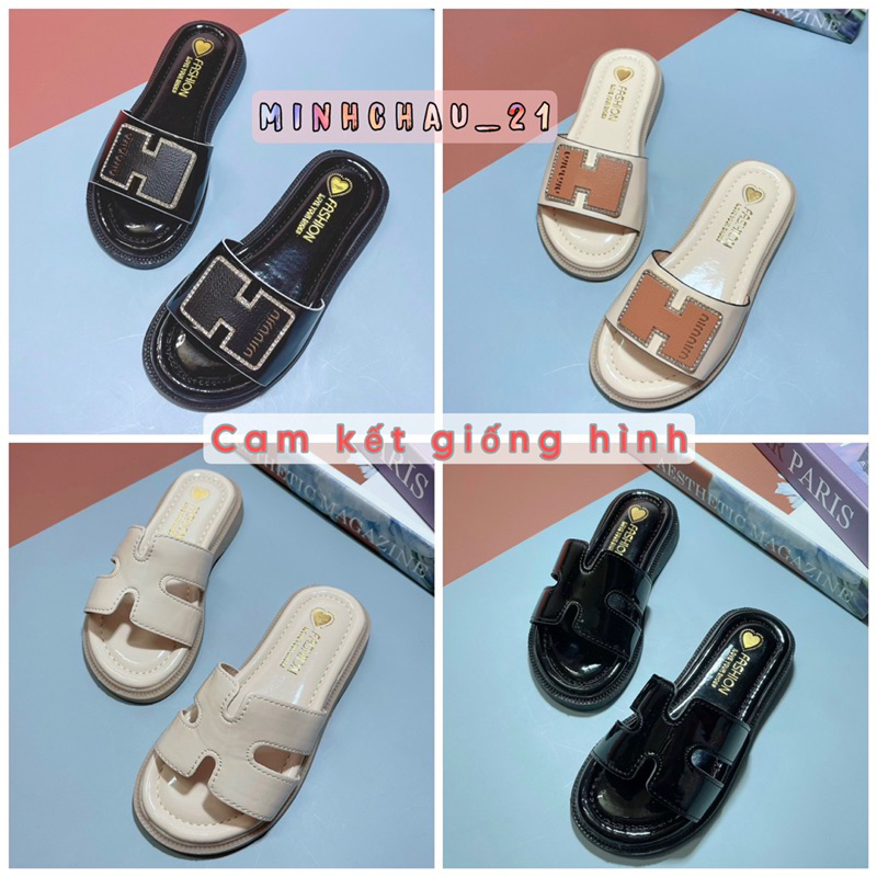 Dép lê da quai ngang cho bé gái. Đế cao su chống trơn trượt. 2 màu: đen, kem. Mẫu mới nhất.