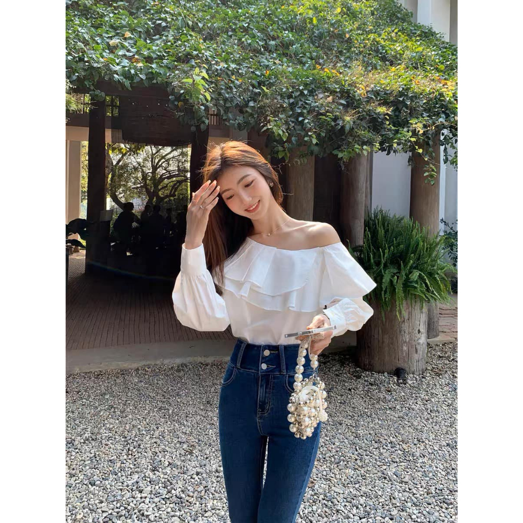 Áo Bèo Lệch Vai Sơ Mi Trắng Eclipse Clothing