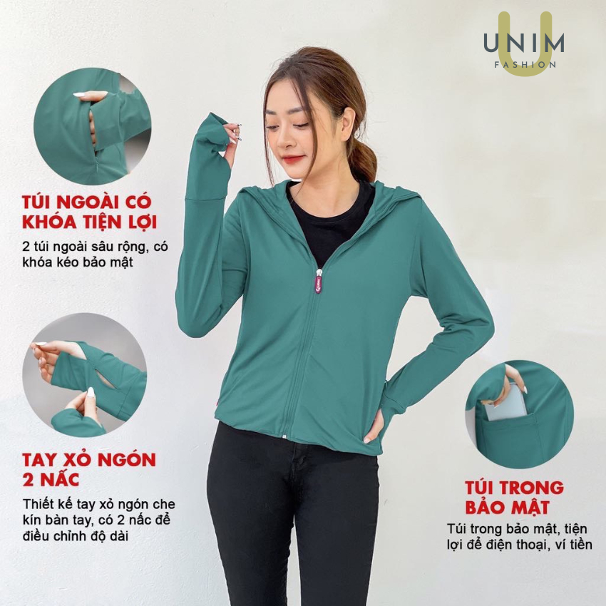 Áo Chông Nắng Nữ Unim Store Chất Liệu Vải Kim Cương Thông Hơi Mũ Chùm Kín Mũi Chống Đen Sạm