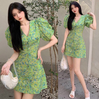 [Ảnh thật cuối] Đầm hoa nhí xoè nhẹ tay phồng