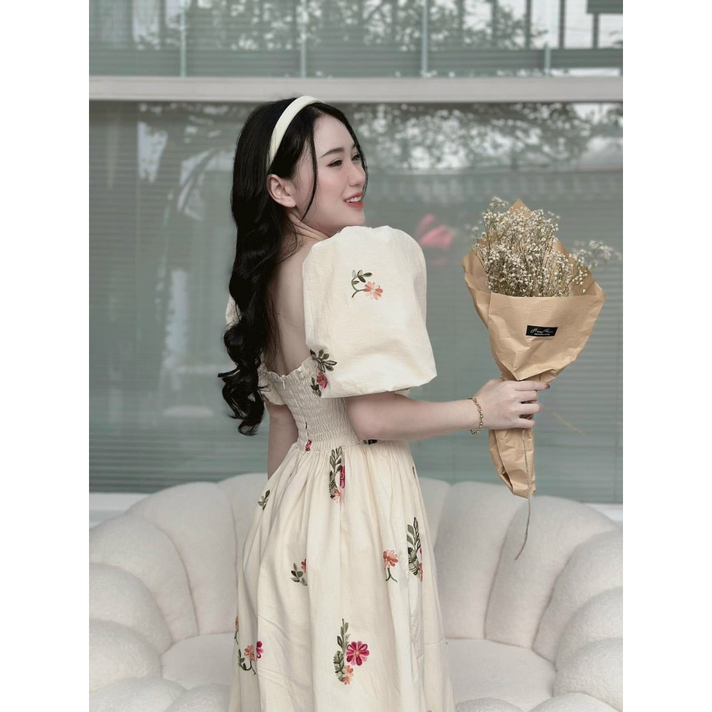 Đầm hoa maxi chất voan 2 lớp họa tiết hoa nổi thiết kế tay phồng xinh phù hợp đi chụp cảnh ,dã ngoại siêu