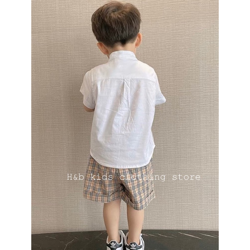 Set sơmi trắng phối Caro gấu cho bé trai - Tocxumi