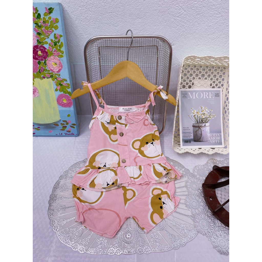 Bộ lanh 2 dây hàn quốc hàng thiết kế cách điệu 4-17kg, set lanh hai dây mặc nhà cho bé gái, bộ đũi lụa cho bé