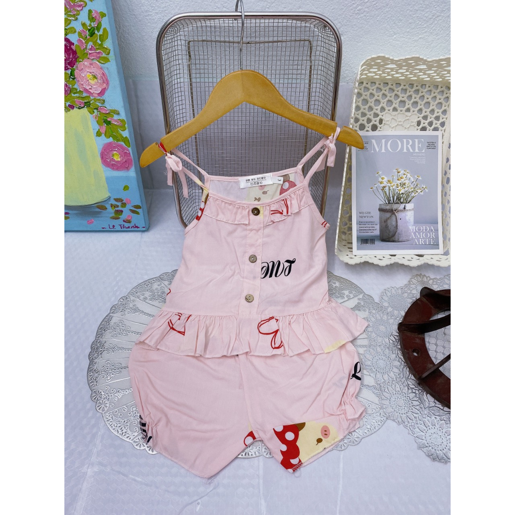 Bộ lanh 2 dây hàn quốc hàng thiết kế cách điệu 4-17kg, set lanh hai dây mặc nhà cho bé gái, bộ đũi lụa cho bé