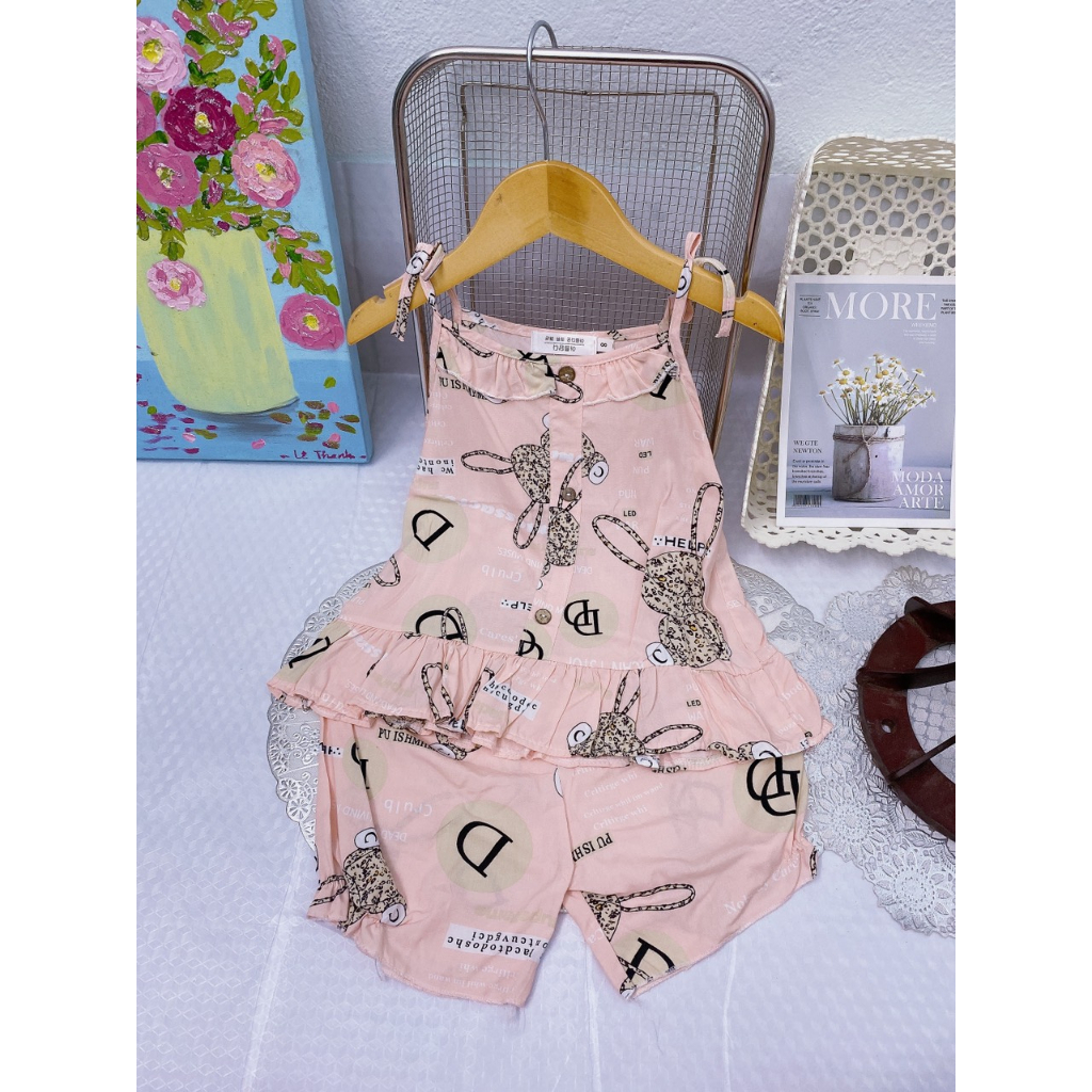 Bộ lanh 2 dây hàn quốc hàng thiết kế cách điệu 4-17kg, set lanh hai dây mặc nhà cho bé gái, bộ đũi lụa cho bé