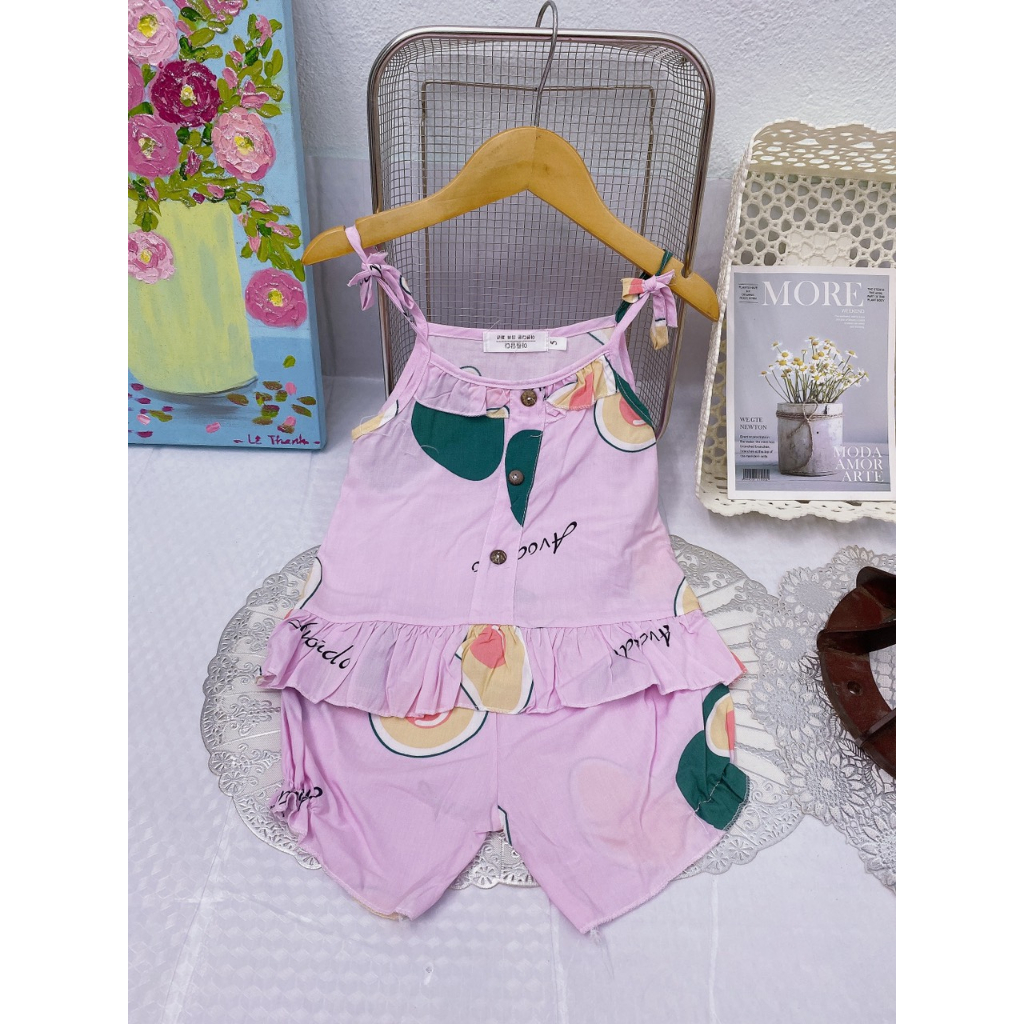 Bộ lanh 2 dây hàn quốc hàng thiết kế cách điệu 4-17kg, set lanh hai dây mặc nhà cho bé gái, bộ đũi lụa cho bé