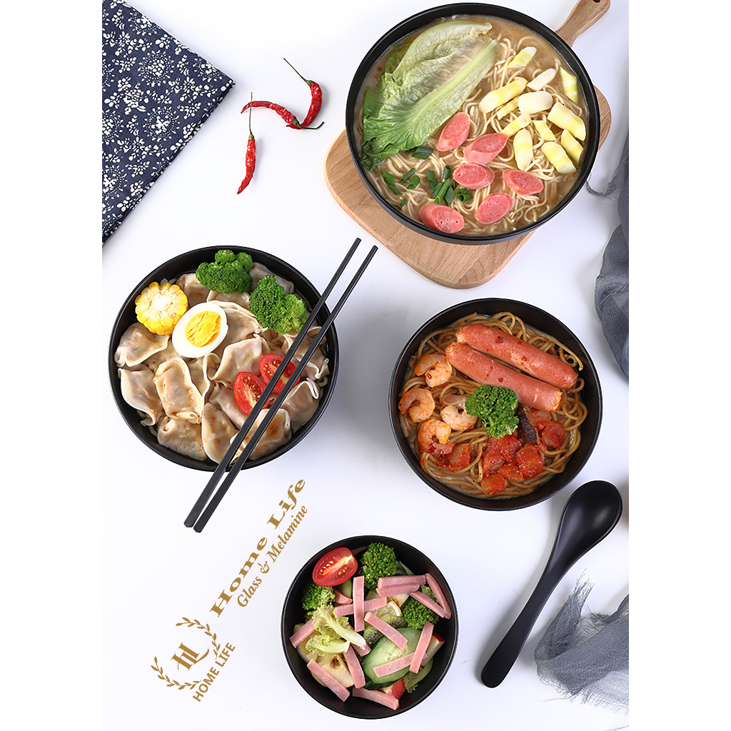 Bát cơm 045S 055S 065S 075 | Tô Khum Đen | Bát đen nhám Melamine A5 Cao Cấp Đài Loan cho nhà hàng Lẩu Nướng