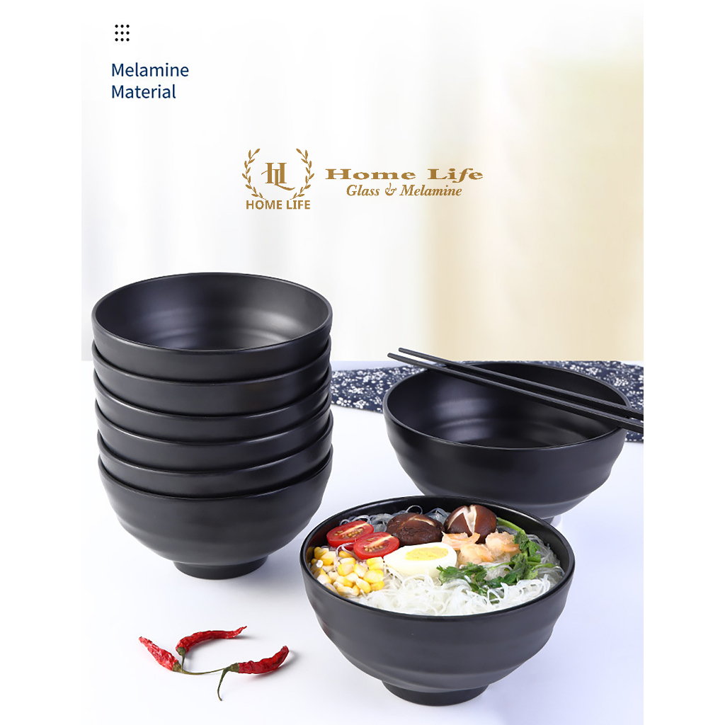 Bát cơm 045S 055S 065S 075 | Tô Khum Đen | Bát đen nhám Melamine A5 Cao Cấp Đài Loan cho nhà hàng Lẩu Nướng