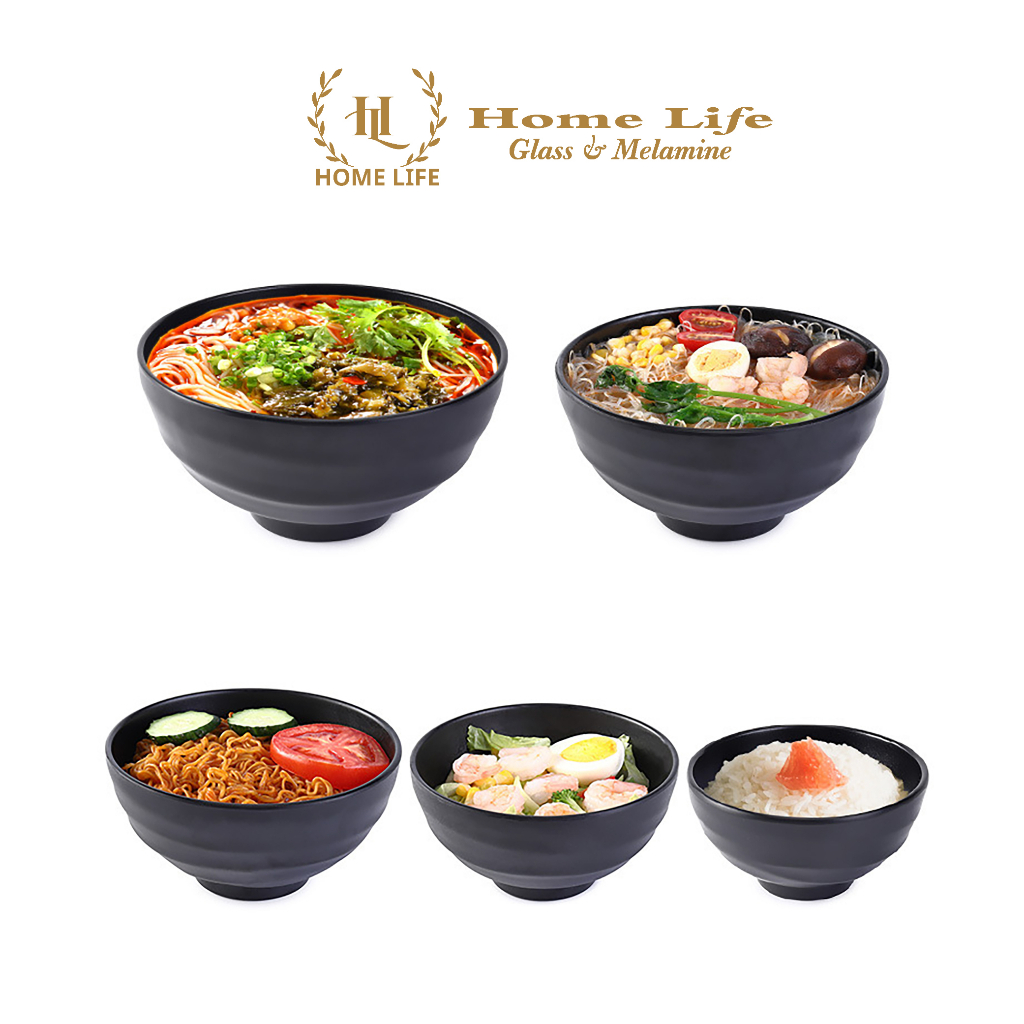 Bát cơm 045S 055S 065S 075 | Tô Khum Đen | Bát đen nhám Melamine A5 Cao Cấp Đài Loan cho nhà hàng Lẩu Nướng