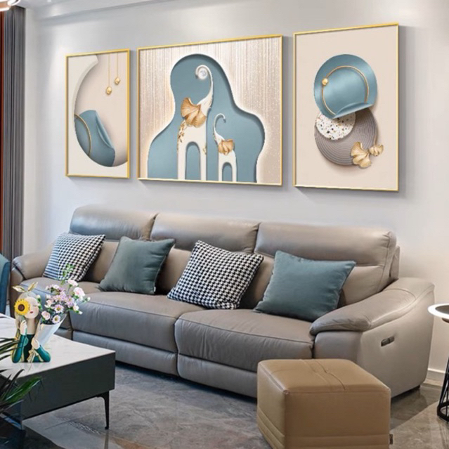 H32 Tranh Treo Tường Phòng Khách Sofa Khách Sạn hình Voi con Hươu Nai Trang Trí Phòng ăn/ Khách Sạn Decor Tráng Gương